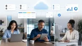 Remote team accessing shared customer data in a cloud CRM