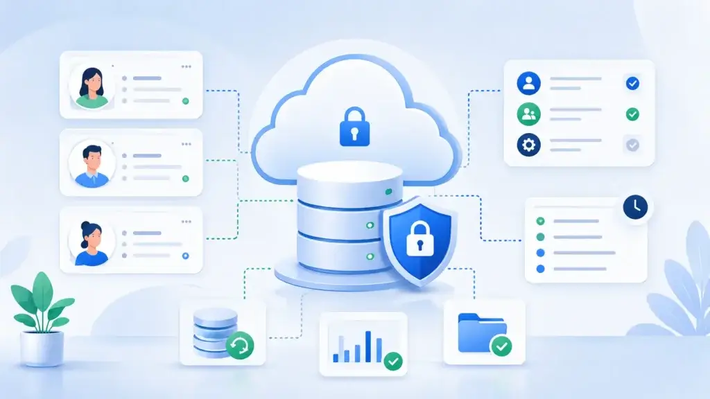 Secure cloud CRM with permissions, backups, and customer data protection