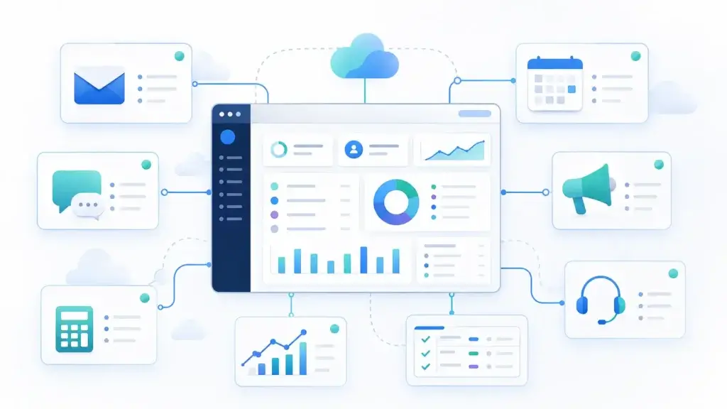 Cloud CRM integrations connecting email, support, marketing, and analytics