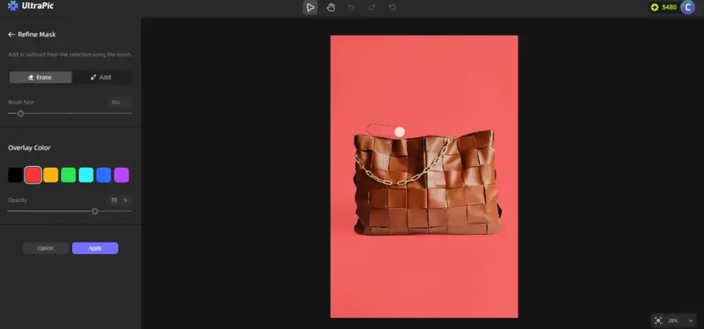 UltraPic refine mask tool for adjusting background removal edges