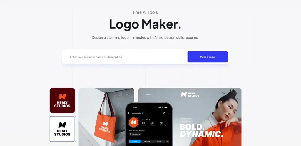 10Web AI Logo Maker creating brand logo concepts from a business description