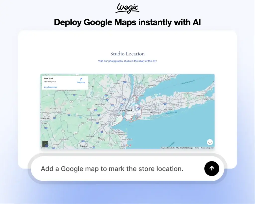 Wegic AI website builder adding a Google Maps section to a local business website