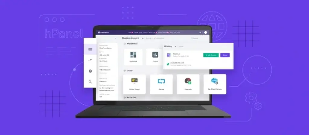 Hostinger hPanel interface on laptop for website and hosting management
