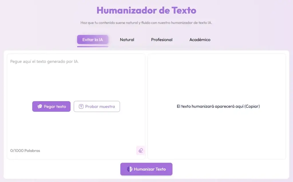 AI text humanizer tool interface designed to rewrite AI-generated text into natural language