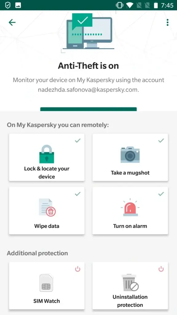 Kaspersky security for android