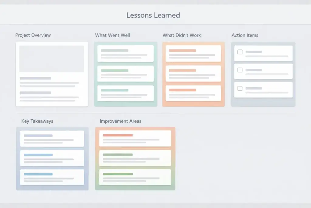 Lessons learned document organized by insights and project outcomes