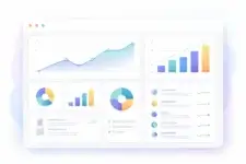 SEO dashboard illustration showing charts, graphs, and ranking trends on a clean interface