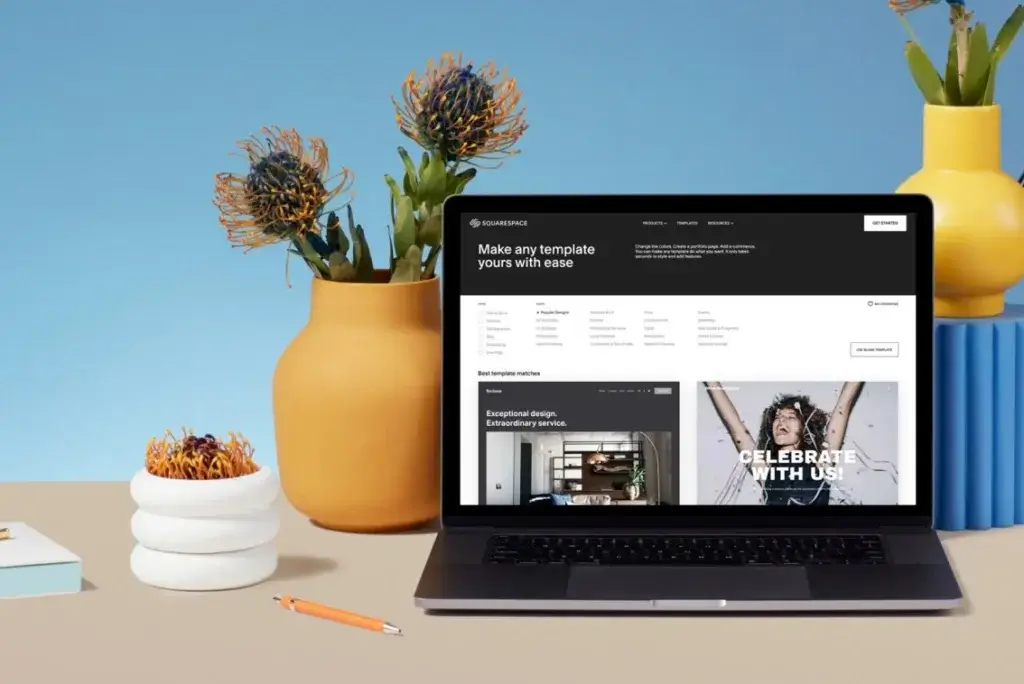 Squarespace website templates displayed on laptop screen for business website design
