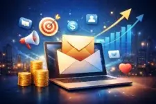Email marketing strategy showing email campaigns, revenue growth and audience engagement icons