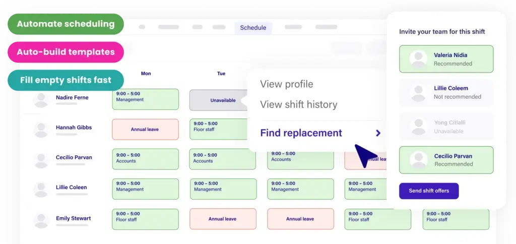 Deputy automated scheduling and shift replacement tools for hourly teams