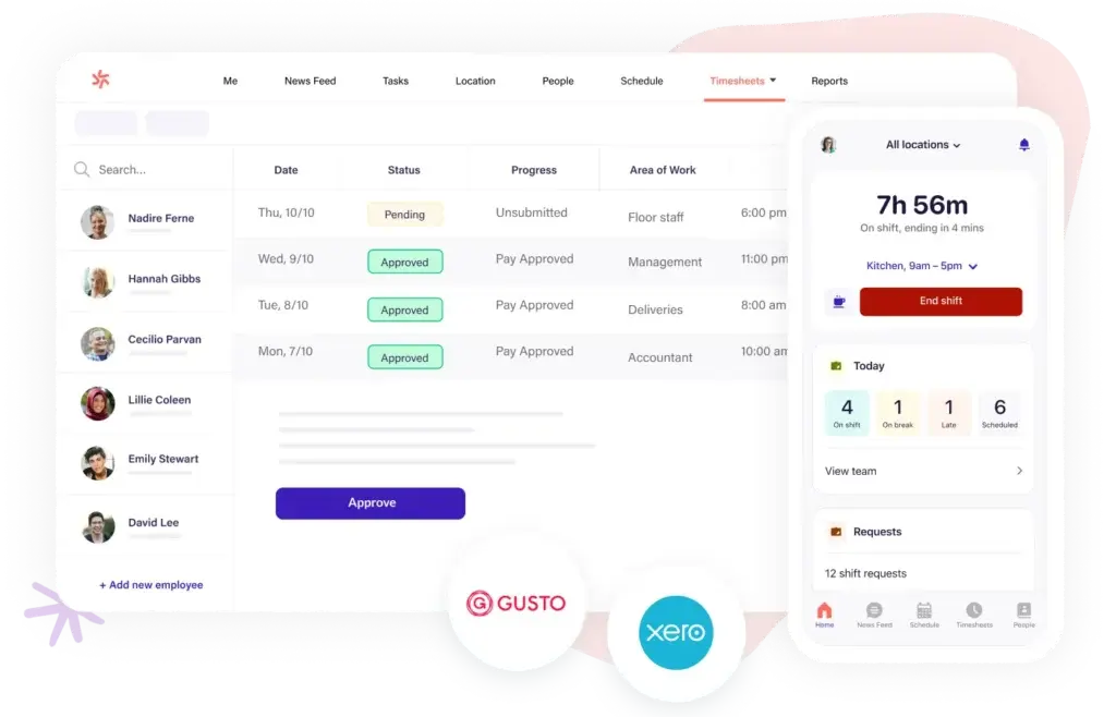 Deputy workforce management dashboard with timesheets and mobile shift tracking