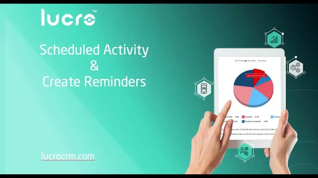 Lucro CRM scheduled activity and reminder dashboard on tablet