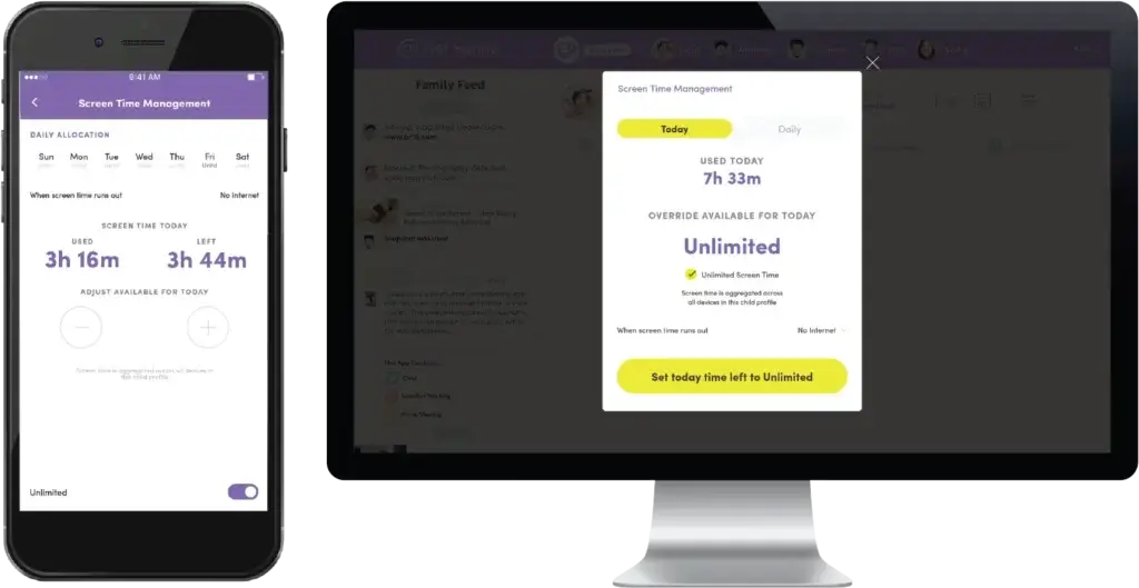 Net Nanny screen time management tools showing daily usage, time limits, and Internet access controls