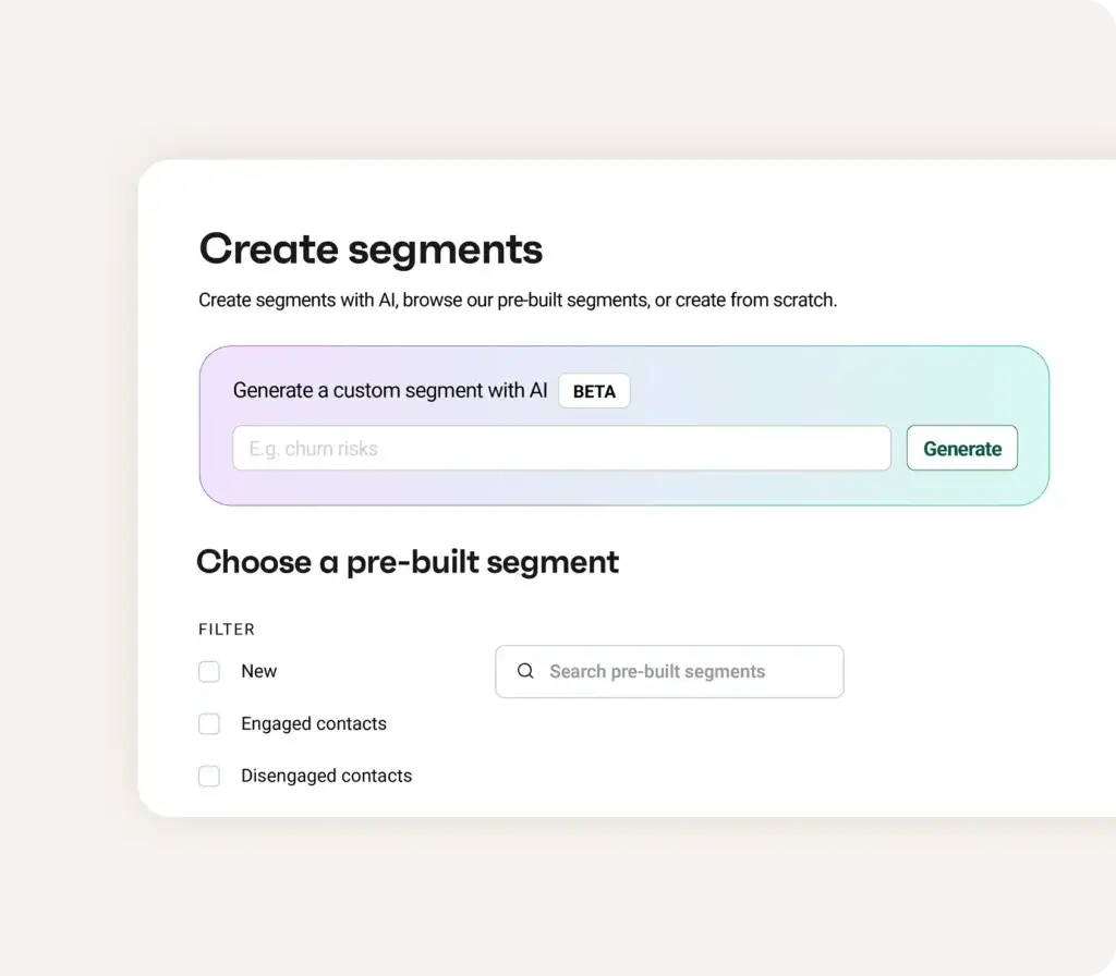 Omnisend AI segment builder for creating ecommerce audience segments based on customer behavior