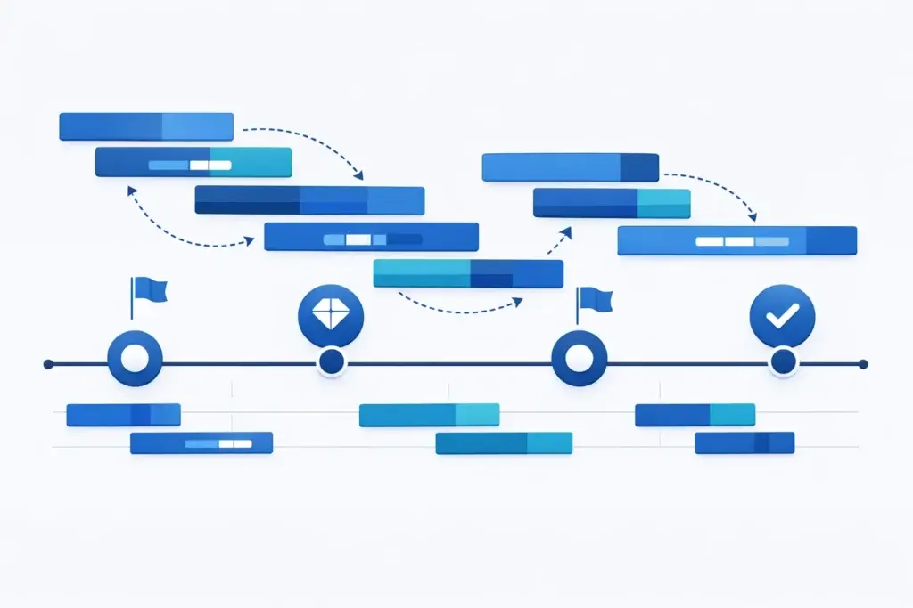project timeline template with tasks and milestones visualization