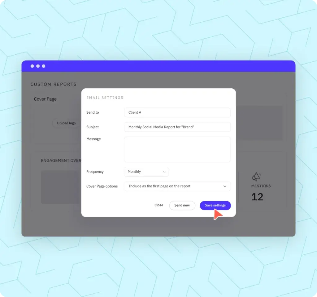 Sendible automated reporting dashboard with scheduled social media report settings