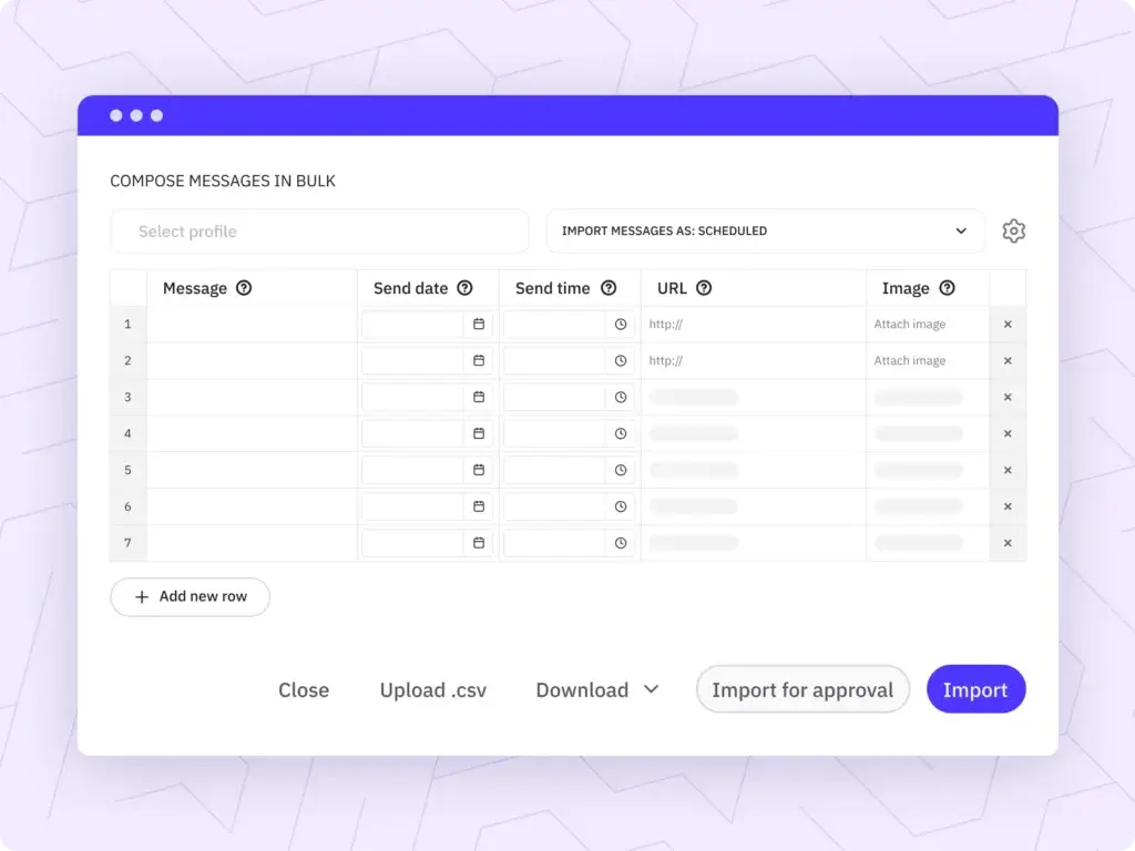 Sendible bulk scheduling tool for importing social media posts via CSV file