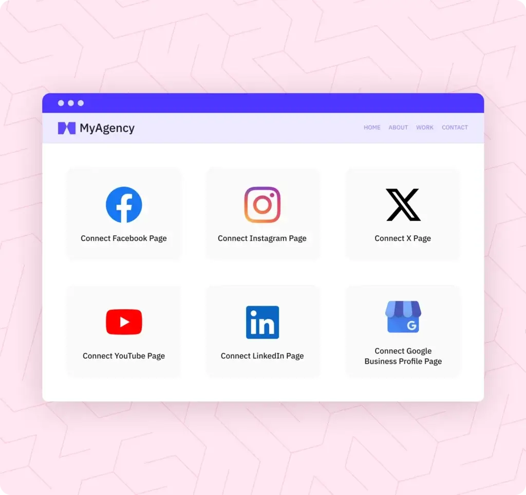 Sendible client connect dashboard for linking social media accounts like Facebook, Instagram, and LinkedIn