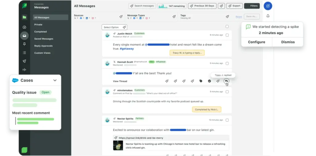 Sprout Social Smart Inbox with messages, customer interactions, and engagement workflows