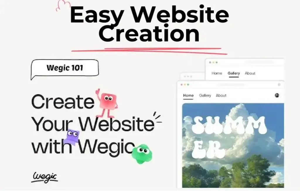 Wegic AI website builder homepage promoting easy website creation for beginners