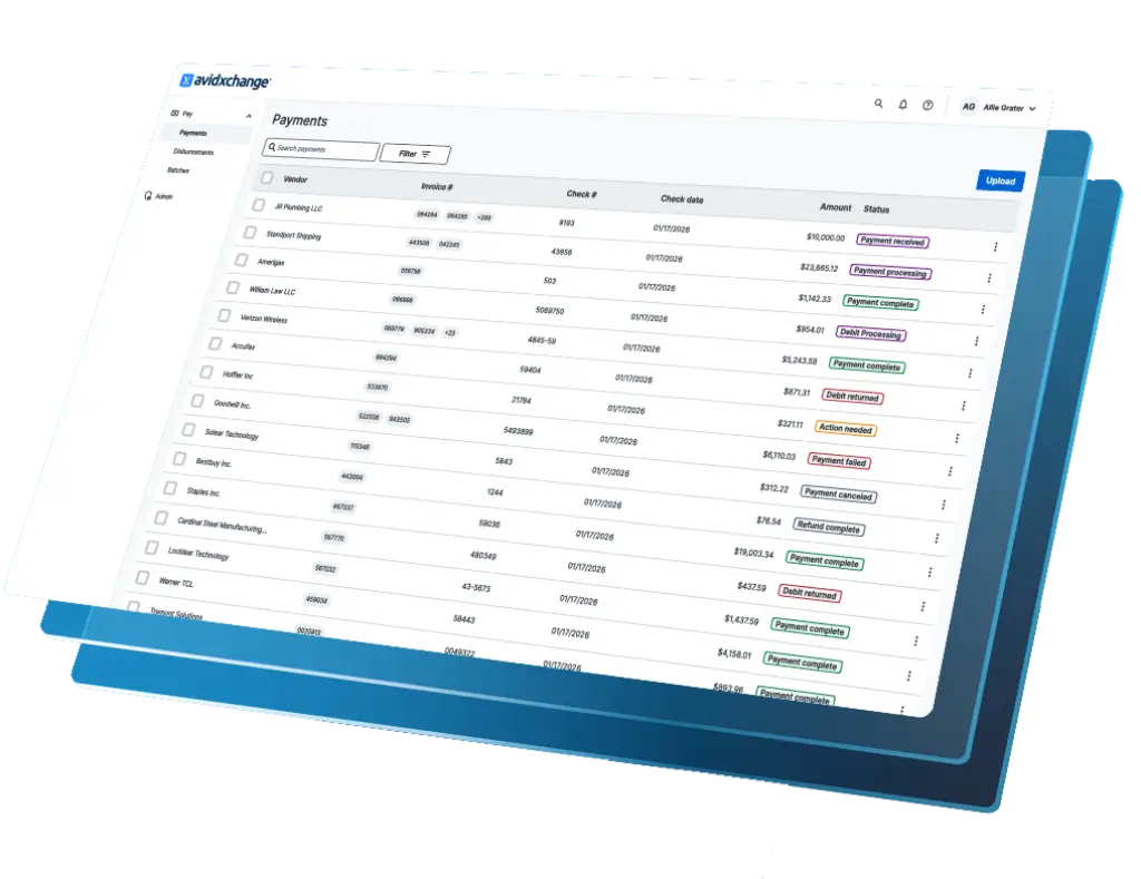 AvidXchange accounts payable dashboard with payment tracking