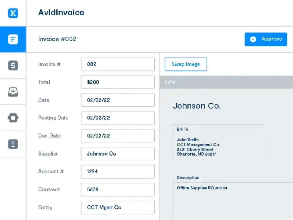 AvidInvoice invoice approval workflow with captured invoice data