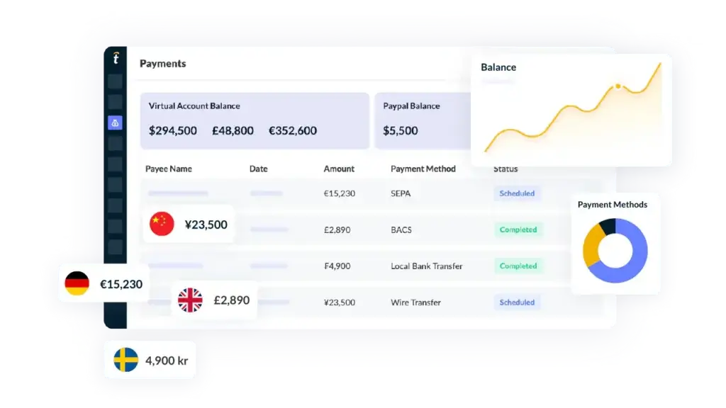 Tipalti global payments dashboard with multi-currency supplier payouts