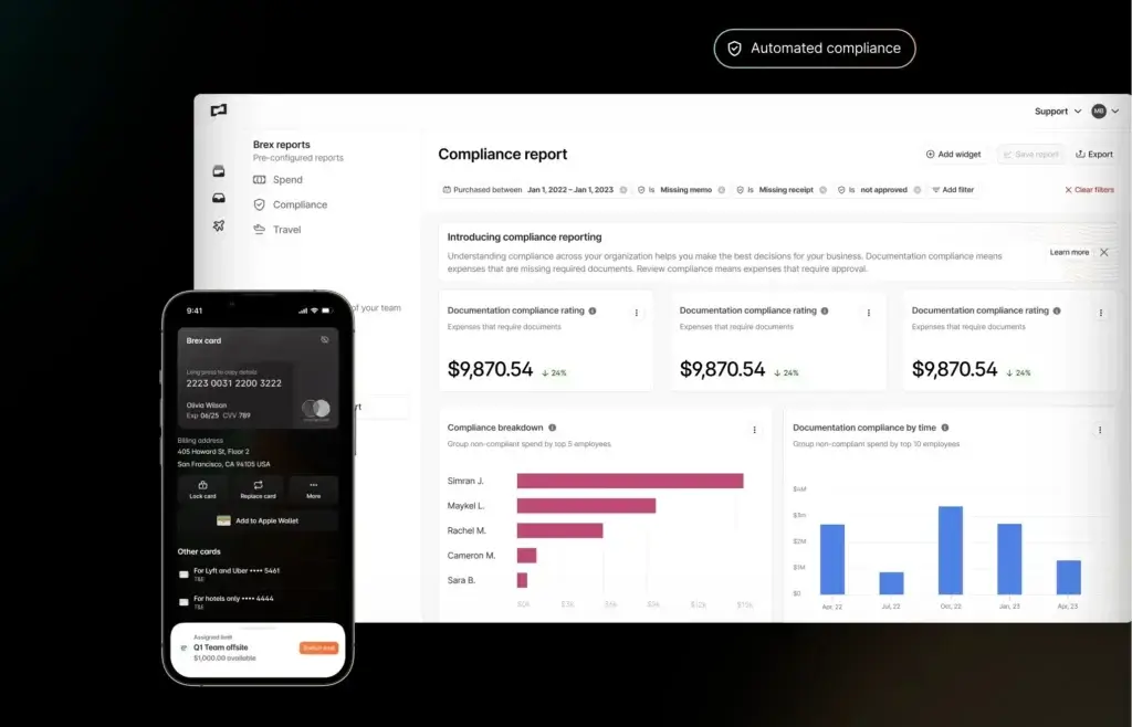 Brex compliance report showing automated expense policy monitoring