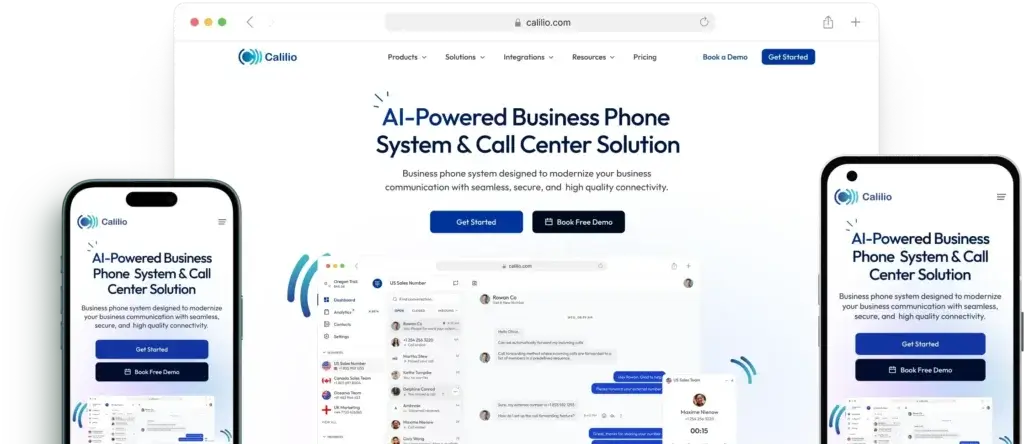 Calilio business phone system shown across desktop and mobile devices for remote team communication