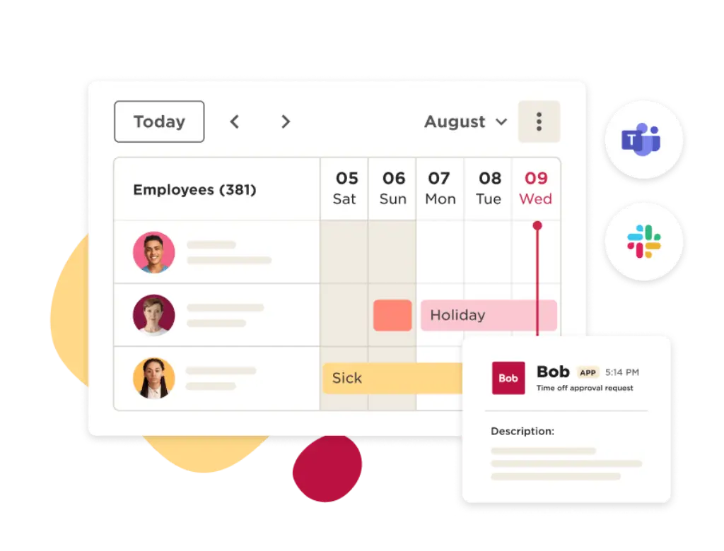 HiBob time off calendar with leave tracking and approval workflows