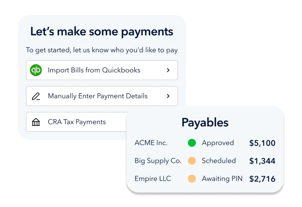 Plooto payables dashboard showing approved and scheduled vendor payments