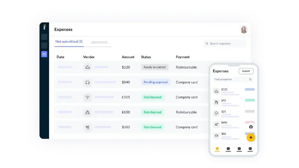 Tipalti expense management dashboard with mobile expense submission