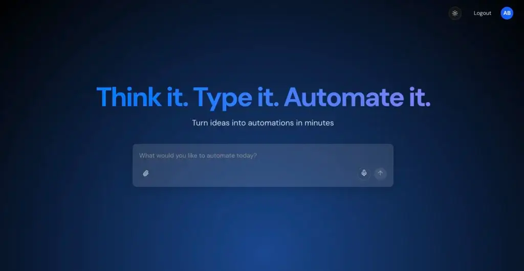 Turbotic AI automation homepage with natural language workflow builder