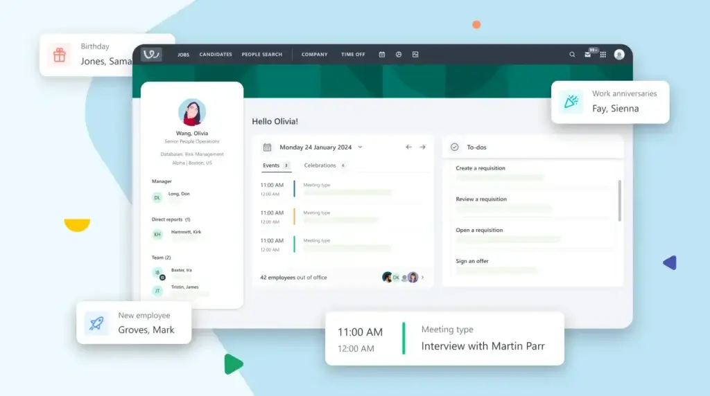 Workable recruiting dashboard with hiring tasks, requisitions, and interview activity
