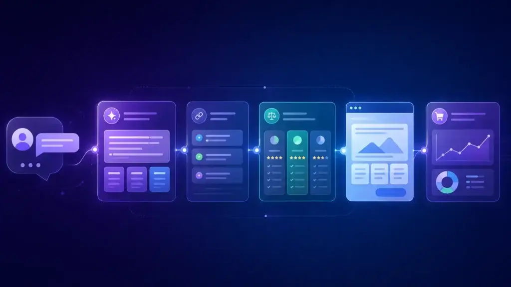 AI search buyer journey from prompt to answer, citation, brand comparison, and website visit