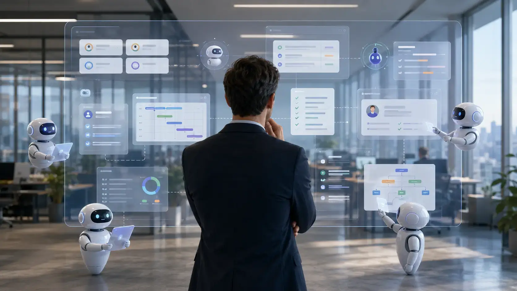 Manager using autonomous AI to coordinate CRM, projects, tasks, and team operations