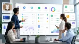 Finance team reviewing expense management software dashboard