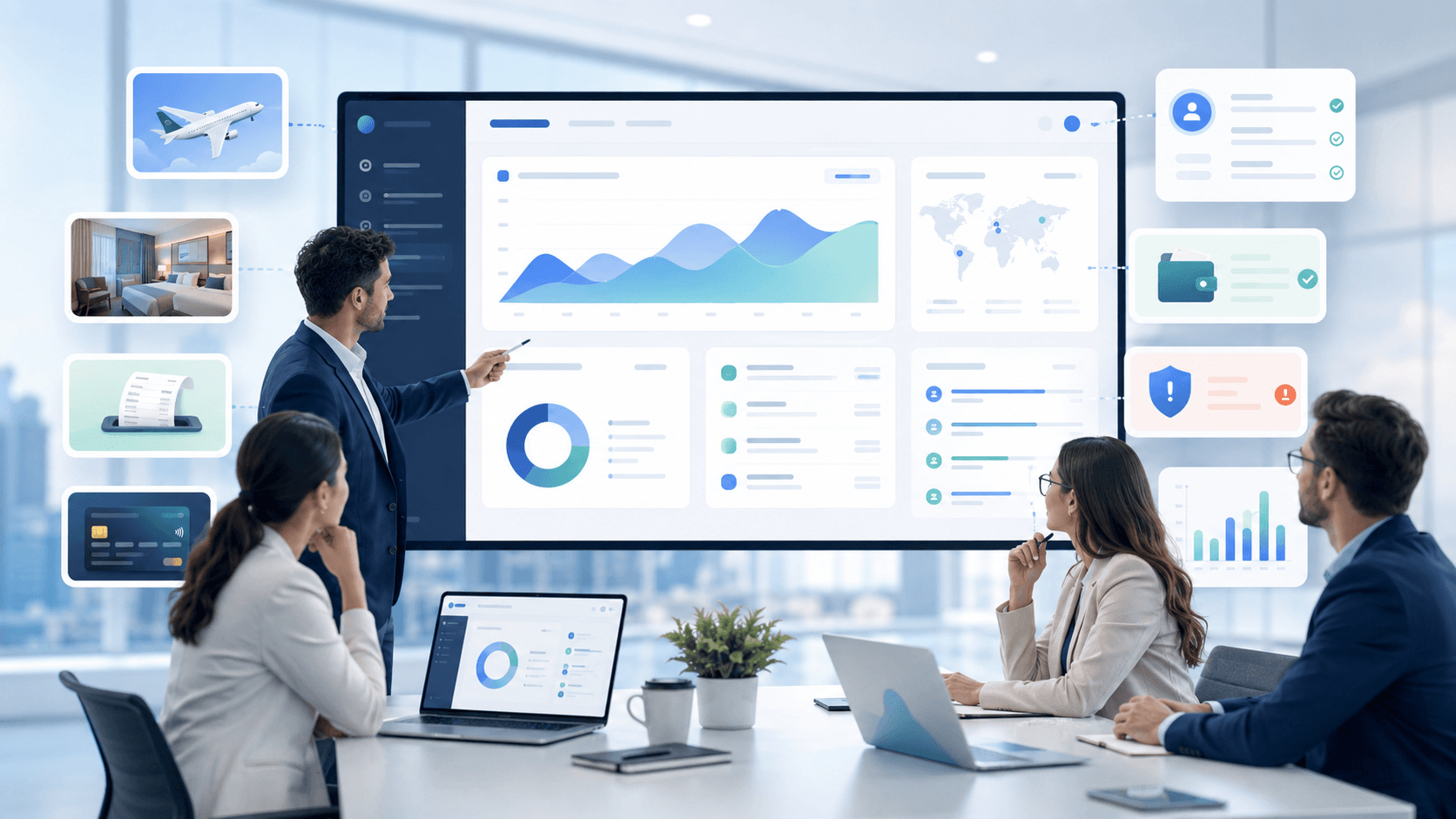 Finance team reviewing travel expense management dashboard