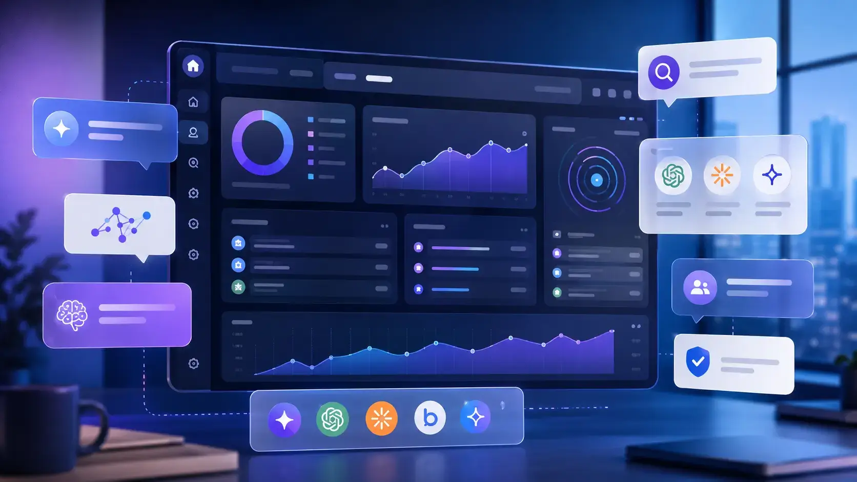 AI search visibility dashboard showing prompt tracking, brand mentions, and citation analytics