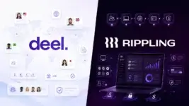 Deel and Rippling logos compared across global HR, payroll, IT, and workforce tools