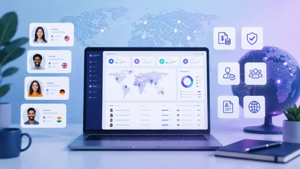 Global payroll dashboard for managing international employees, HR, compliance, and payments