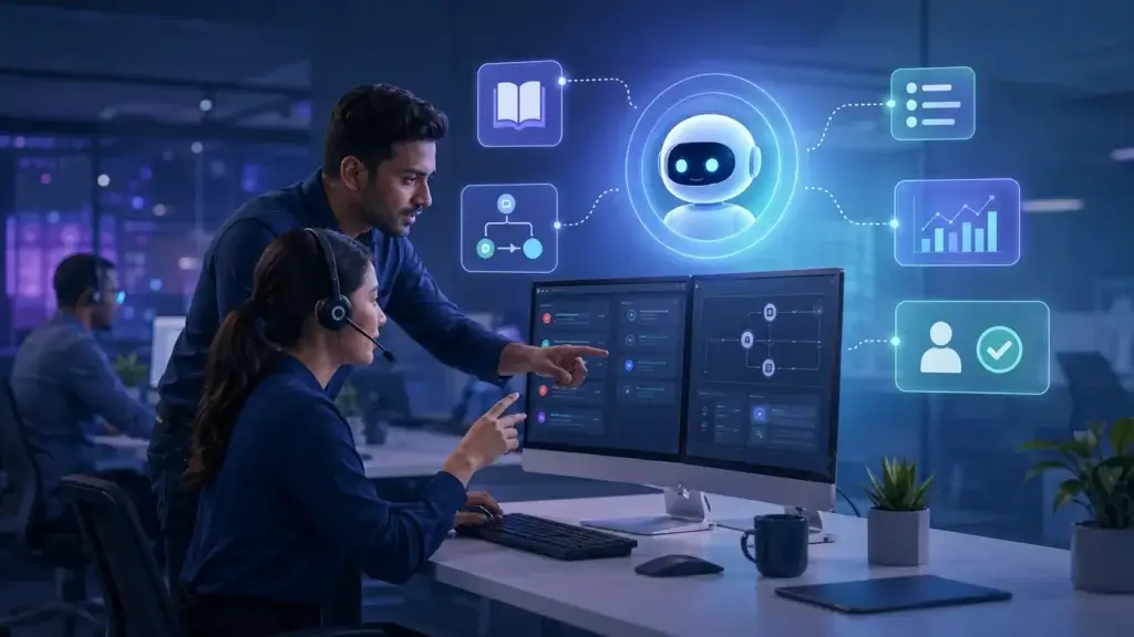 IT service desk team using AI assistance inside a managed workflow