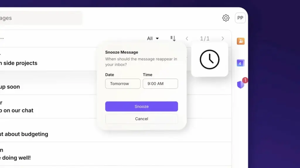Proton Mail snooze message feature for scheduling emails to reappear in the inbox
