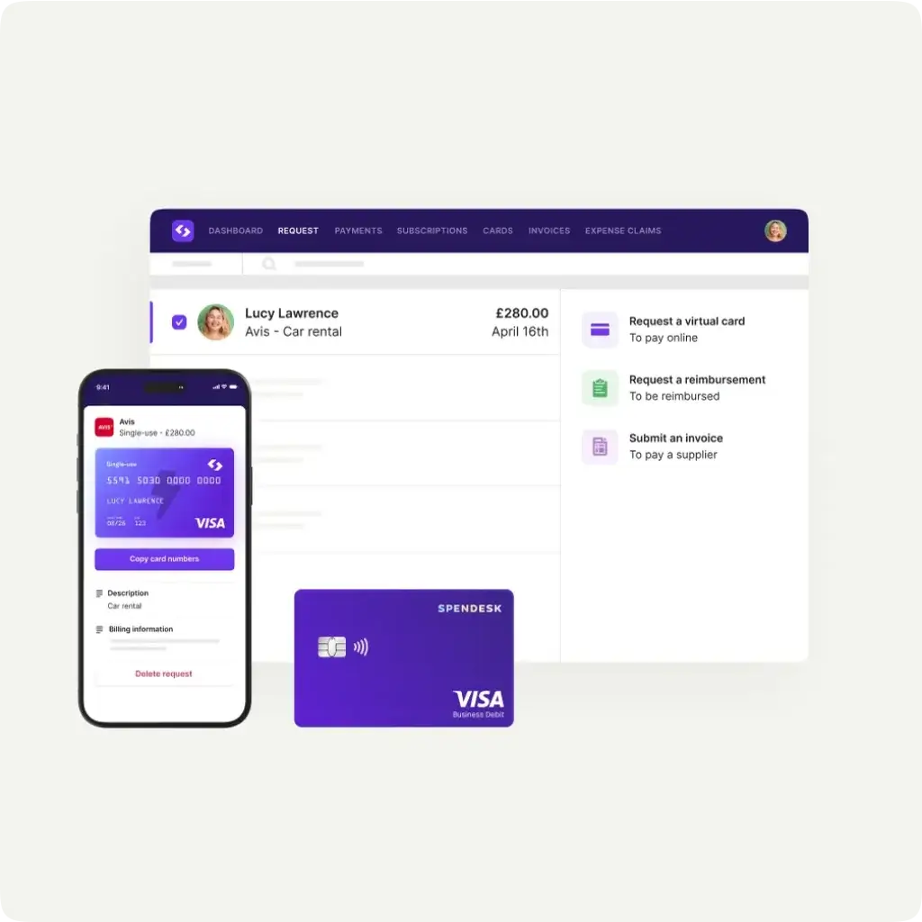 Spendesk corporate card with virtual card request and reimbursement workflow