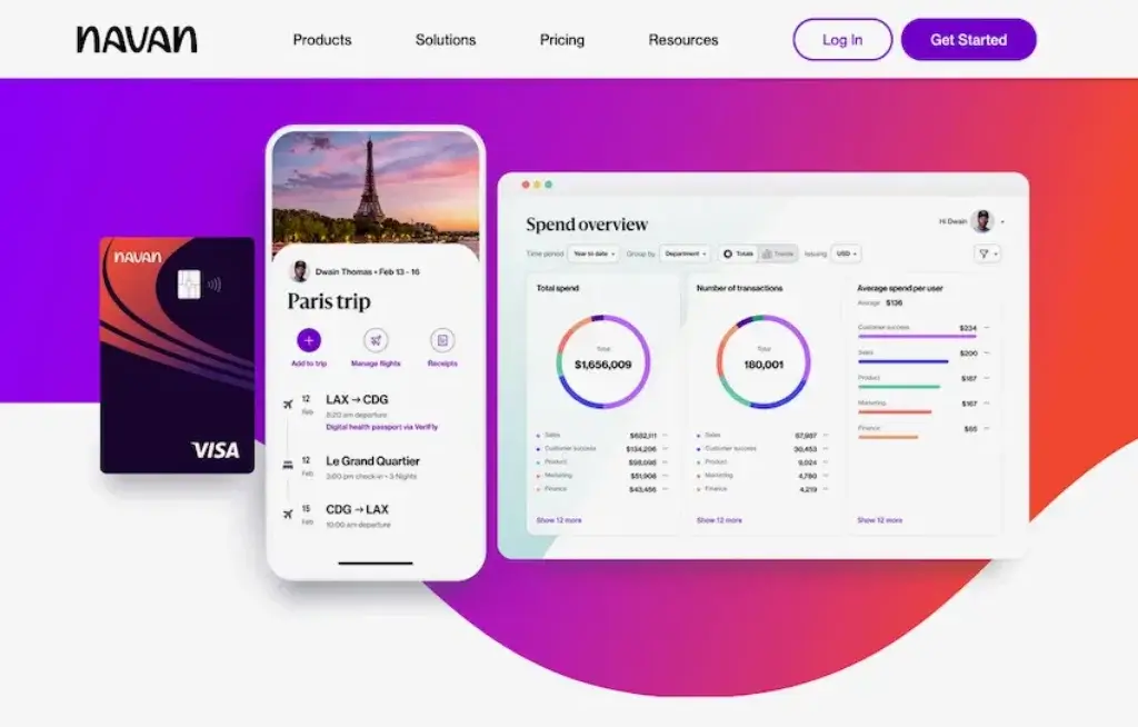 Navan corporate card dashboard for travel spend and expense analytics