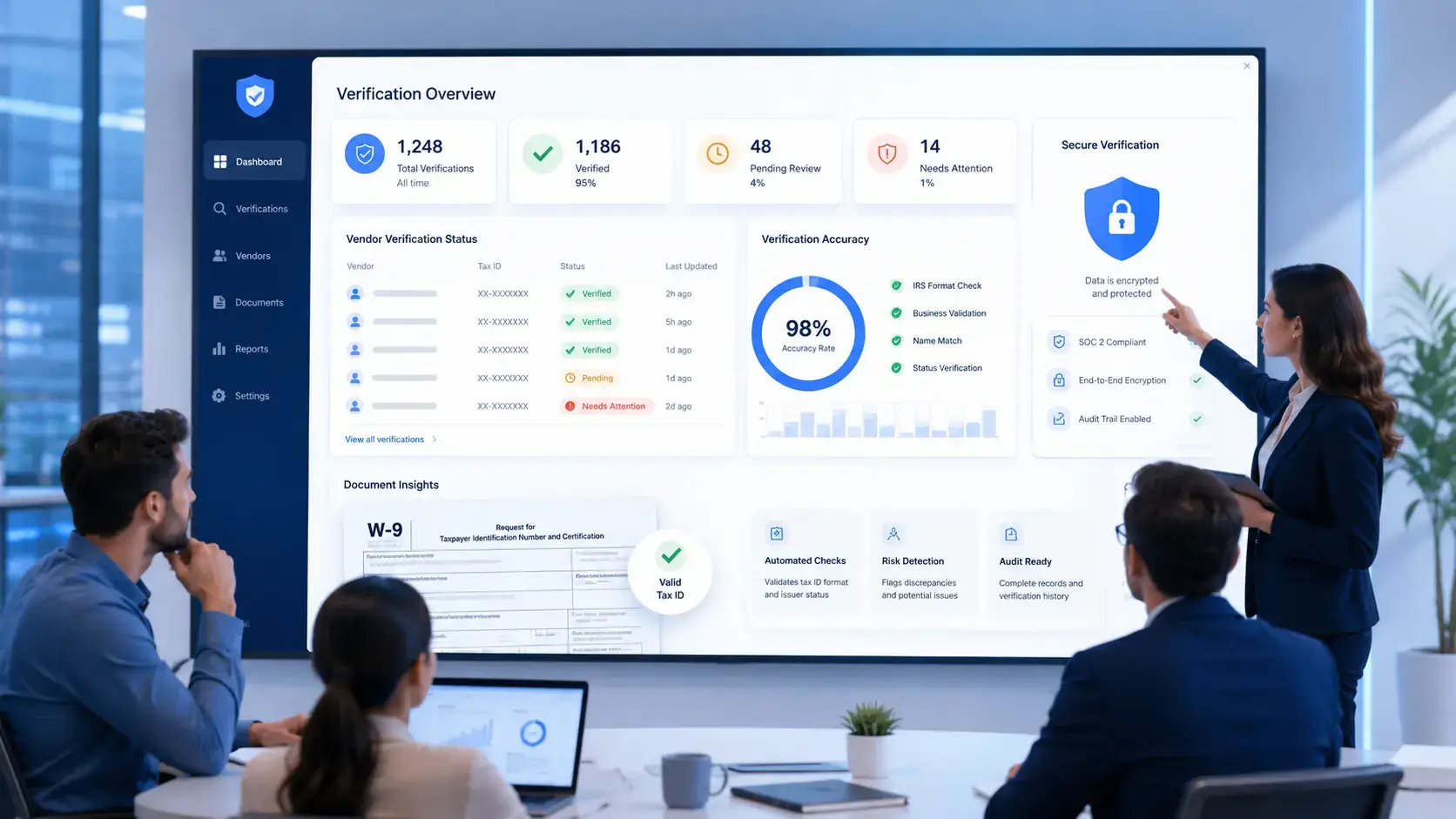 Tax ID verification dashboard for vendor compliance