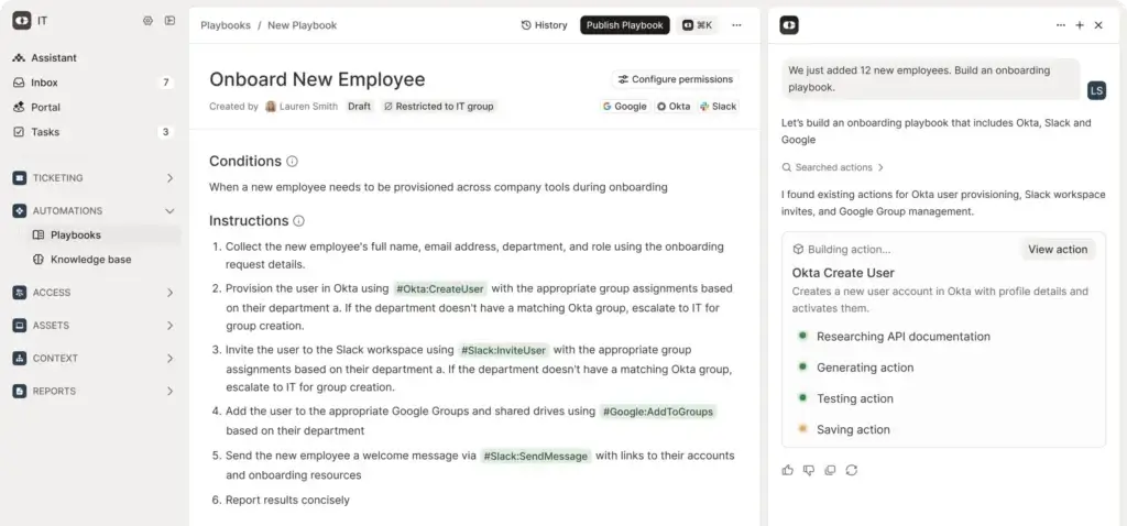 Console.com onboarding Playbook for Okta Slack and Google