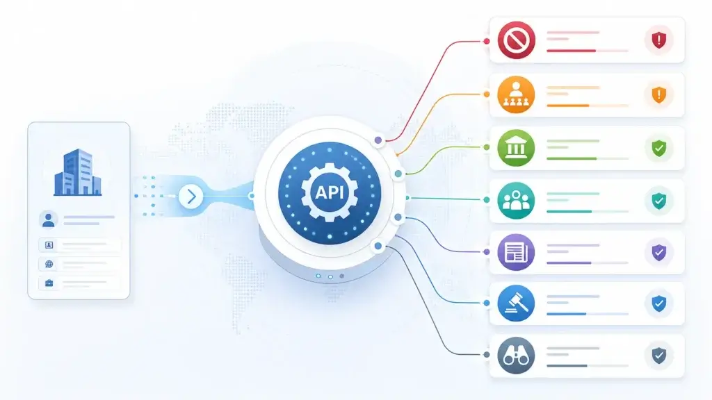 Due diligence API checking sanctions PEP KYB UBO adverse media and litigation