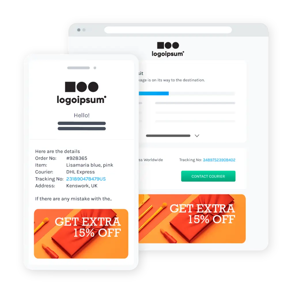 Easyship branded tracking and returns page with customer delivery details and promotional banner