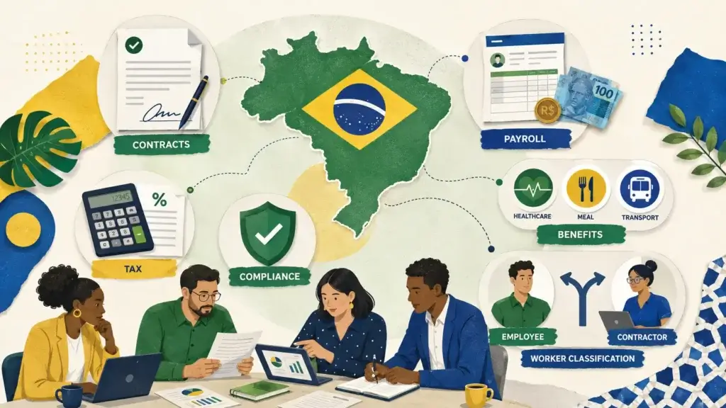Hiring employees in Brazil with contracts, payroll, tax, benefits, compliance, and worker classification planning